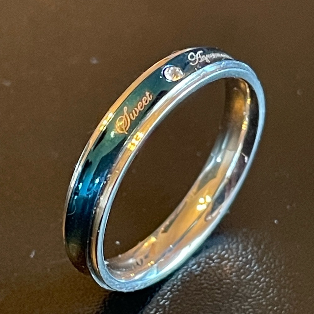 3mm blue silver CZ women ring